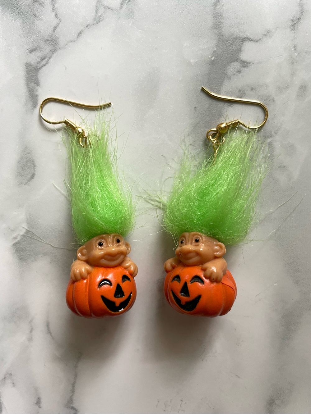 Vintage Halloween Troll Doll Earrings RUSS Pumpkin Jack O Lantern